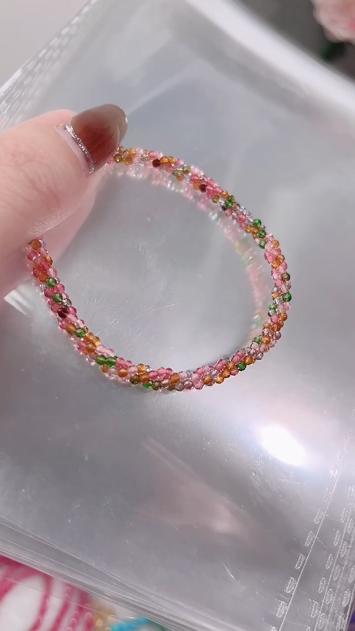 银S925镶嵌手链尖晶石粉麻花19.9