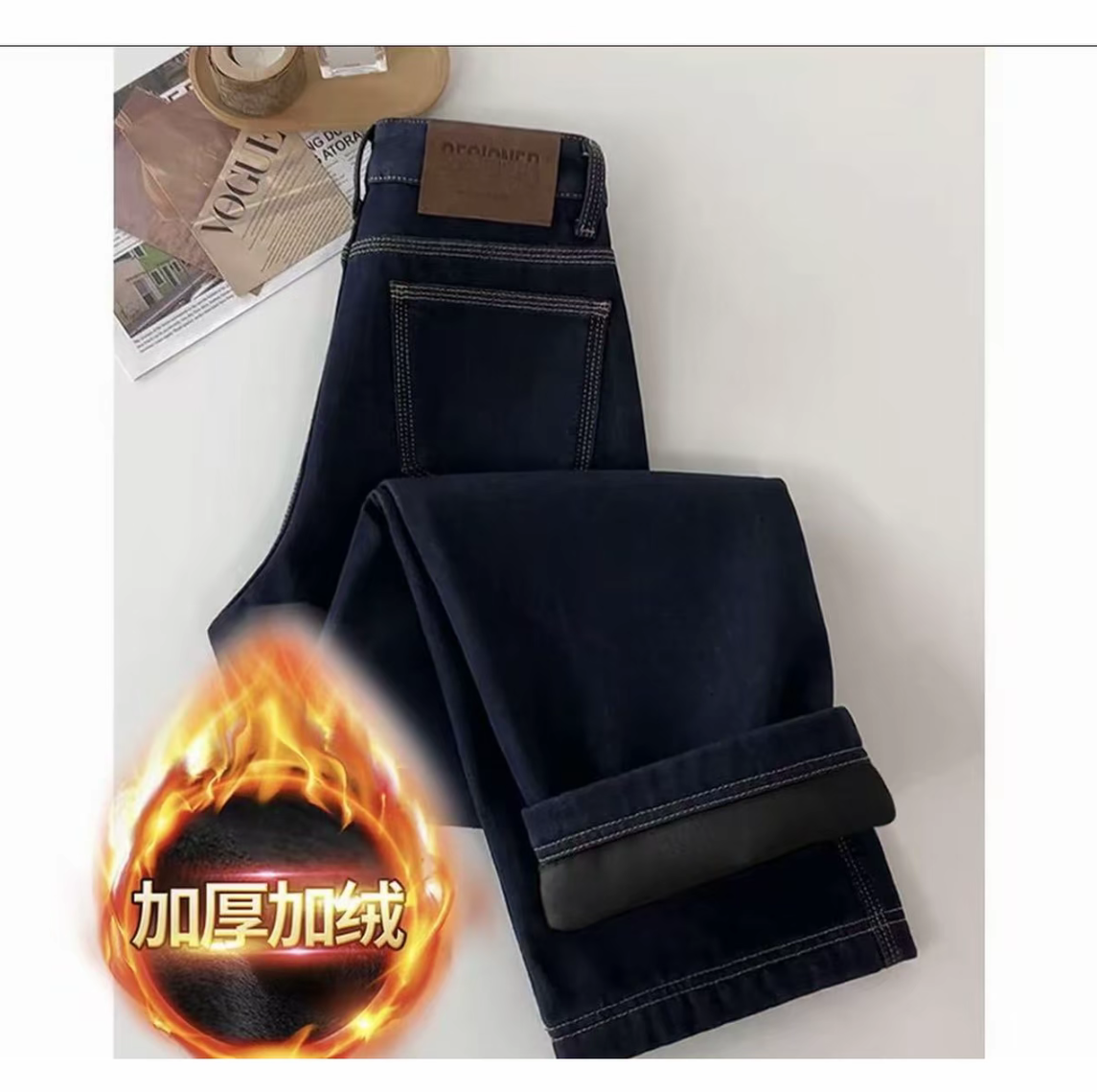 【现货+加厚加绒】三本针牛仔裤阔腿2025新款显瘦高腰窄版直筒裤