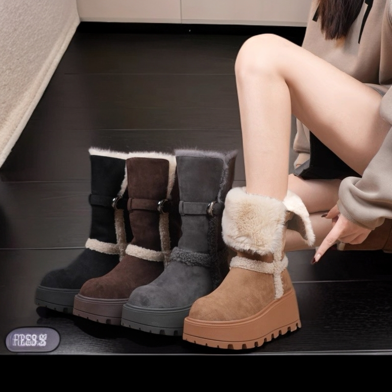 小个子7CM厚底雪地靴女2025新款冬季加绒加厚保暖棉鞋防滑面包鞋