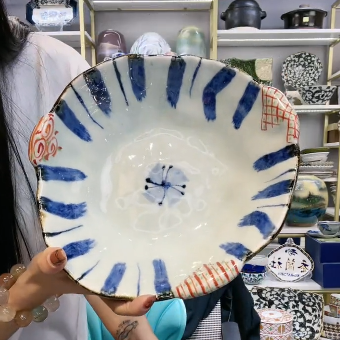 新品五【单支】日本进口濑户烧十草陶瓷大盛钵22cm