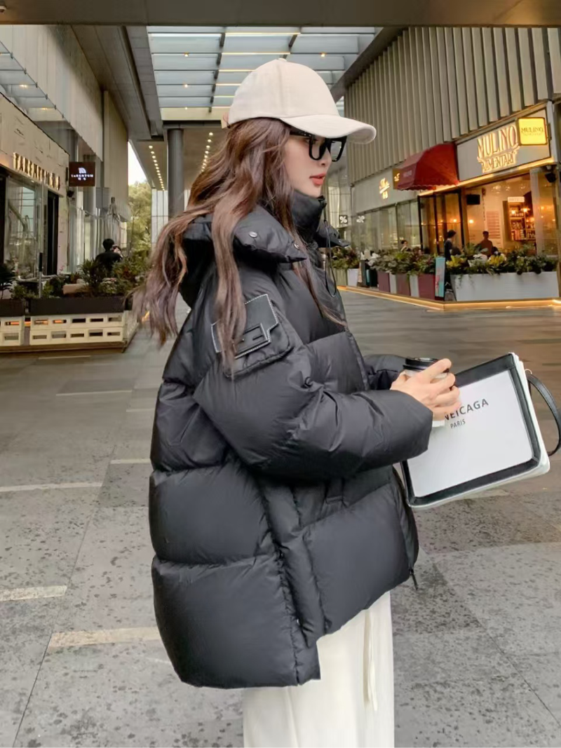 2024冬季鹅绒立领简约大版休闲长款羽绒服厚外套女