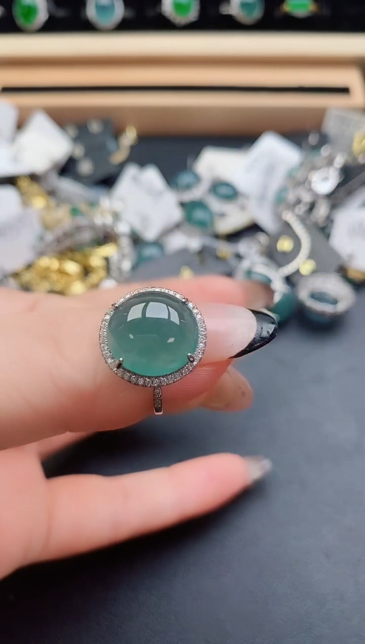 翡翠戒指银S925镶嵌50805