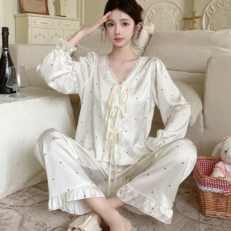 西米【香啵啵】长袖长裤睡衣套装春夏秋丝纯欲瘦显高显白家居服女