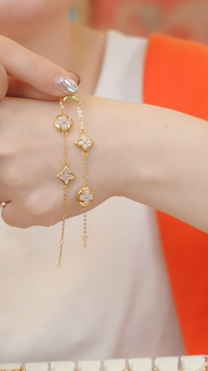 【闪购商品】贝壳（贝母）手链18K金镶嵌老花