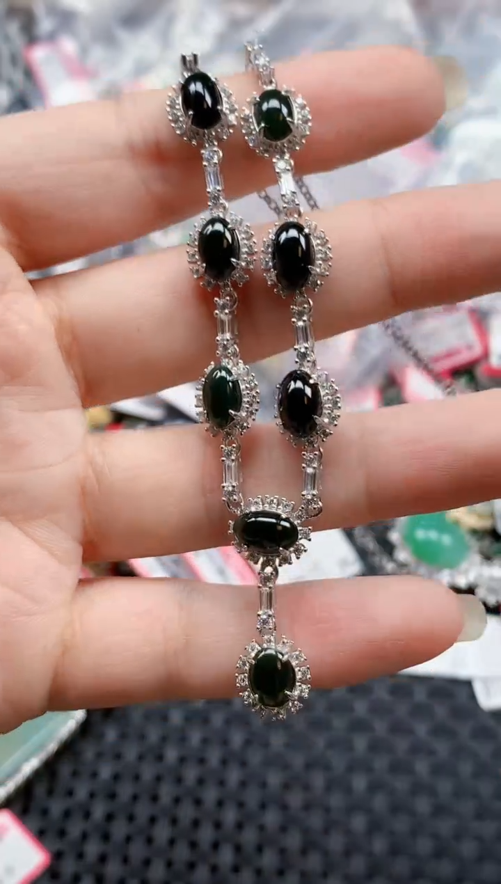 银S925镶嵌戒指翡翠天然A货缅甸翡翠