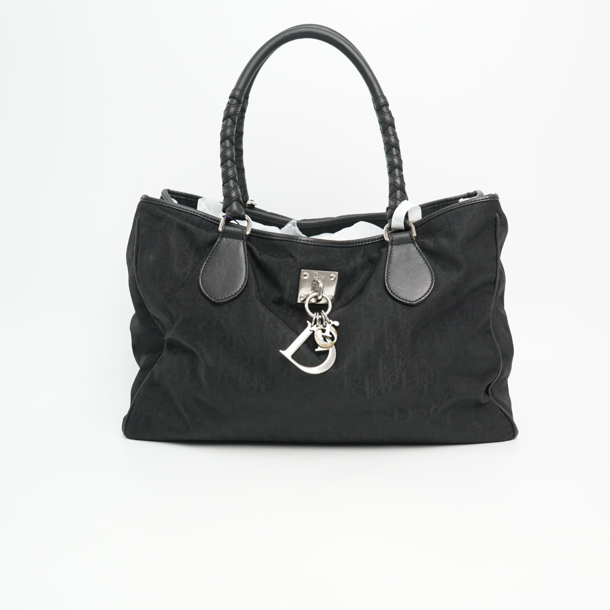 95新 DIOR/迪奥 迪奥中古手提包黑色帆布/尘袋/DS015287