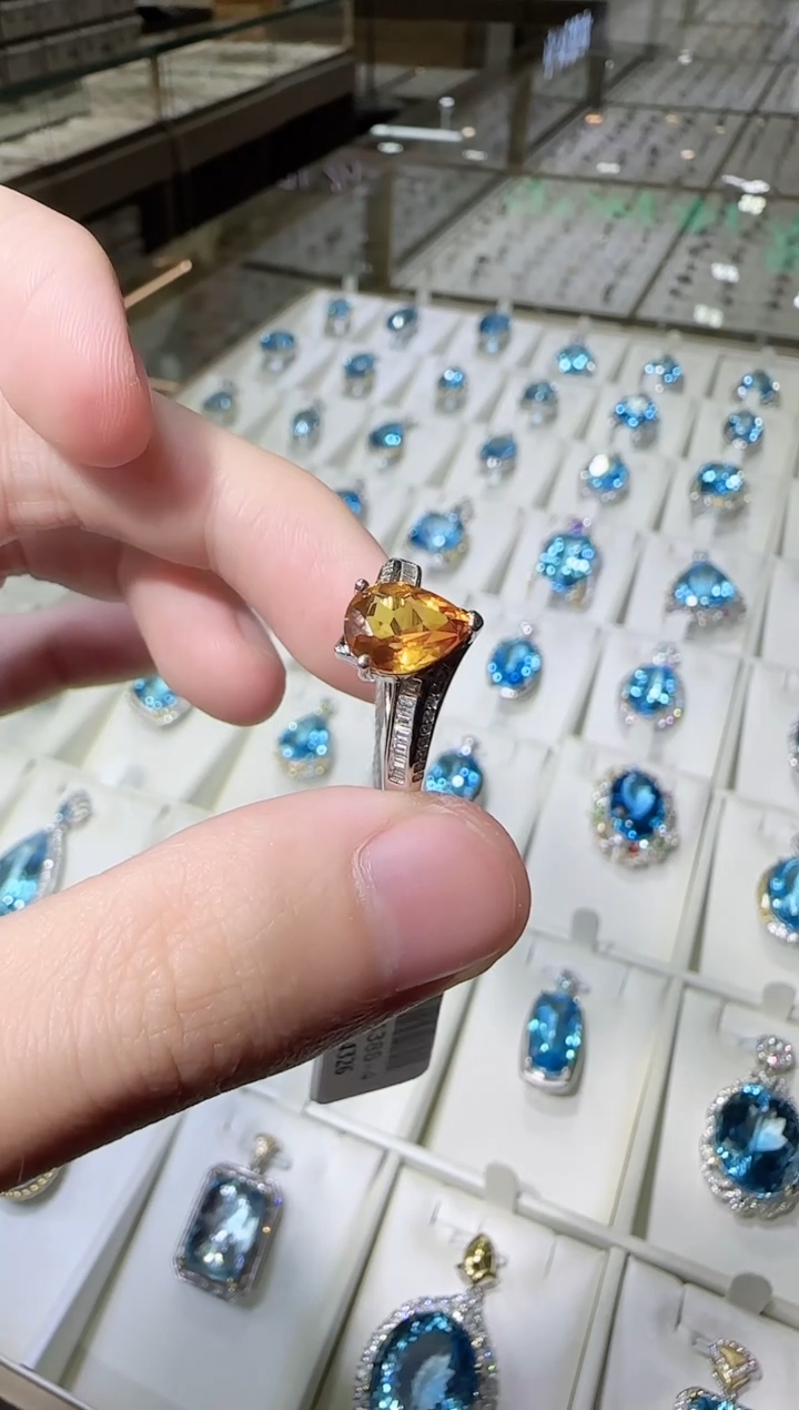 黄晶戒指银S925镶嵌10*8mm水滴