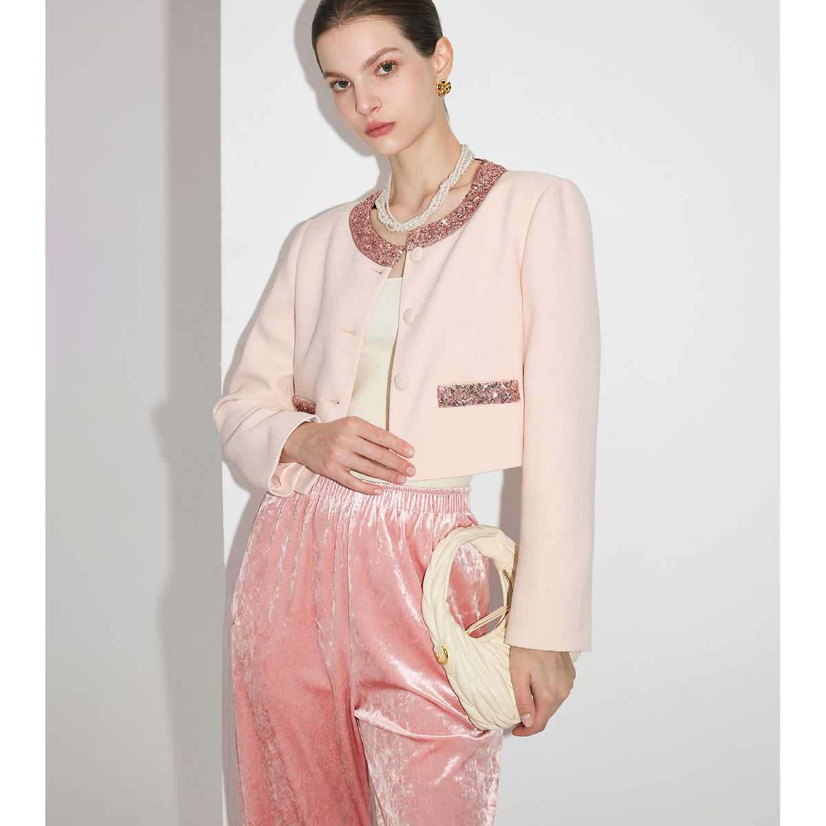 【诗语专属】MandyZhang玫瑰粉色醋酸裙女秋短外套