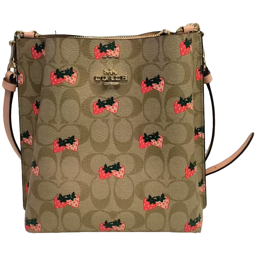 95新 COACH/蔻驰 a77草莓印花水桶包20*10*21