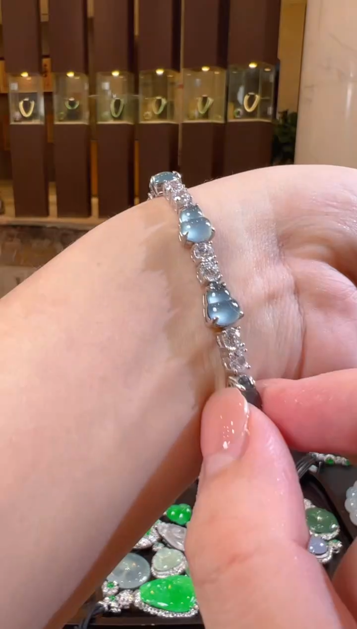 银S925镶嵌手链翡翠天然A货翡翠葫芦手链多样性发一
