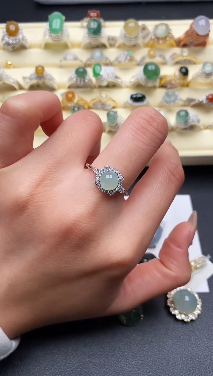 【闪购商品】翡翠戒指银S925镶嵌7777777+5