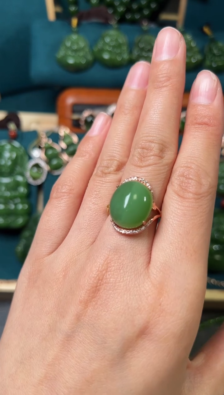 【闪购商品】和田玉（碧玉）戒指银S925镶嵌碧玉