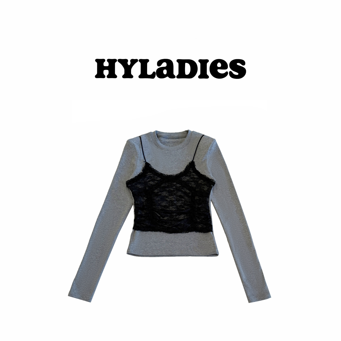 HYLADIESWEAR  『蕾丝小衫』秋冬季新款时尚蕾丝拼接假两件长袖T恤