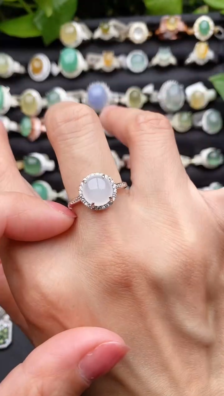 【闪购商品】翡翠戒指银S925镶嵌缅甸天然A货翡翠22  5-9