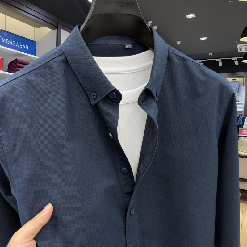 高级感秋季莱赛尔长袖衬衫男士高档商务休闲纯色中青年男装衬衣