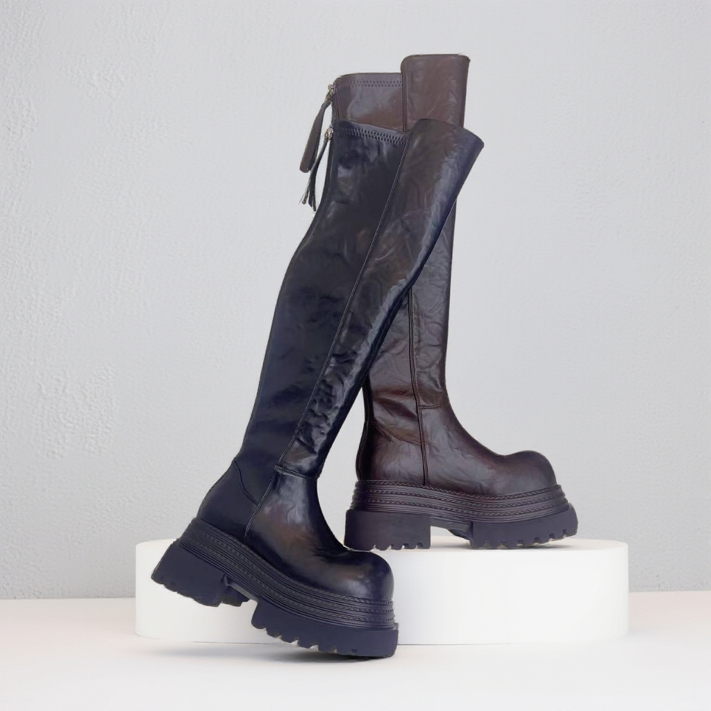 2025秋冬时尚百搭厚底增高女靴加绒马丁靴过膝高筒靴长靴骑士女靴