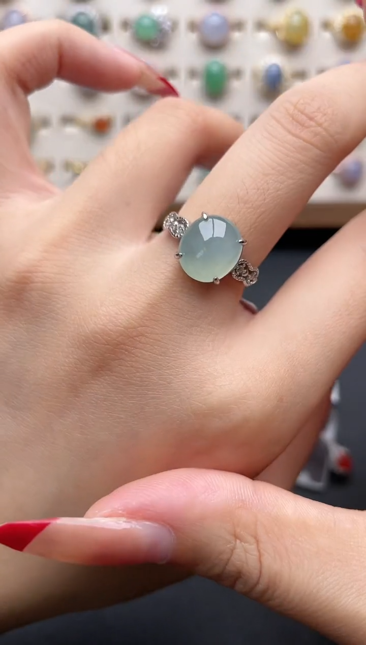 【闪购商品】翡翠戒指银S925镶嵌一物一证一礼盒