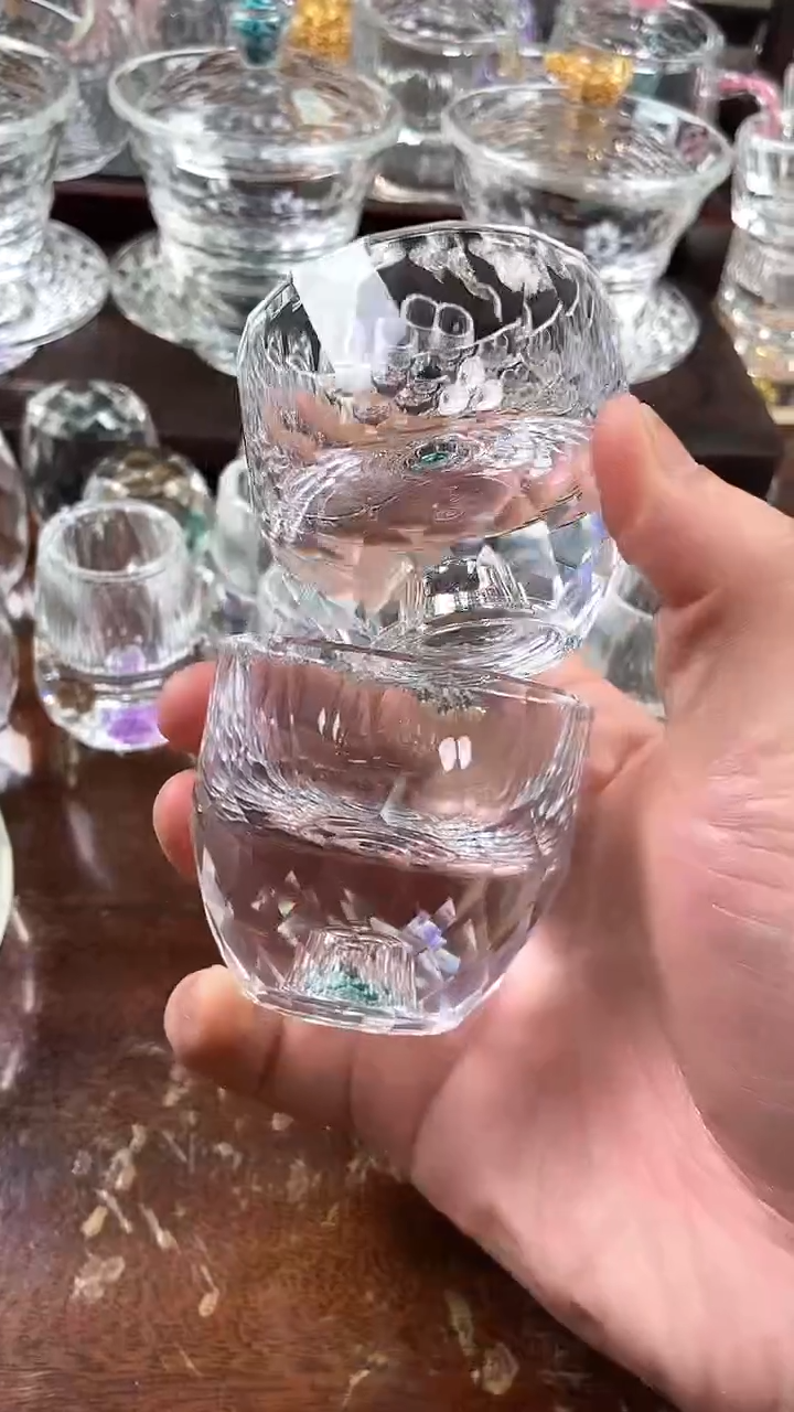 【闪购商品】玺宴新款水晶大多面茶碗绿松石2个装