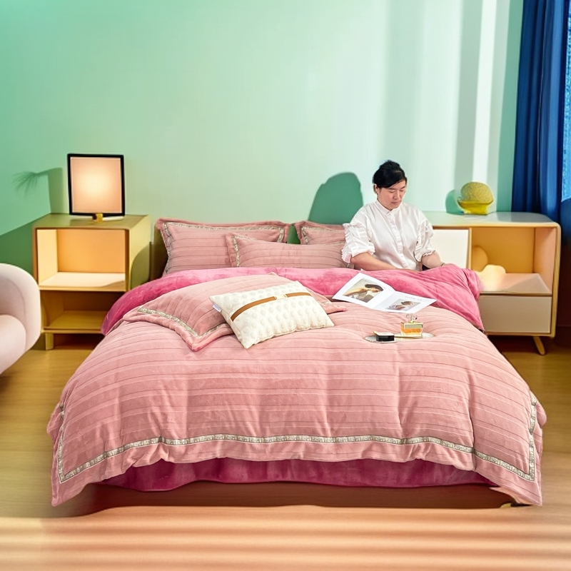 纯色轻奢牛奶绒四件套珊瑚绒被套床单秋冬加厚加绒