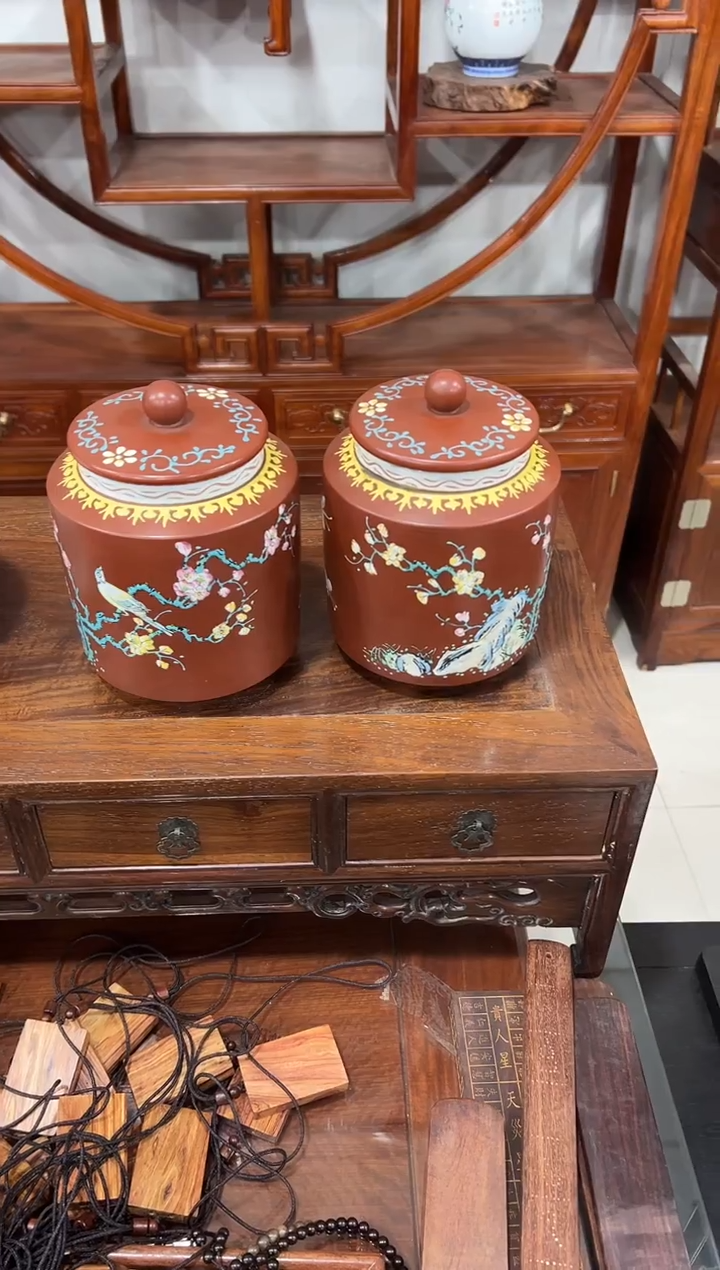 紫砂珐琅彩茶叶罐大号