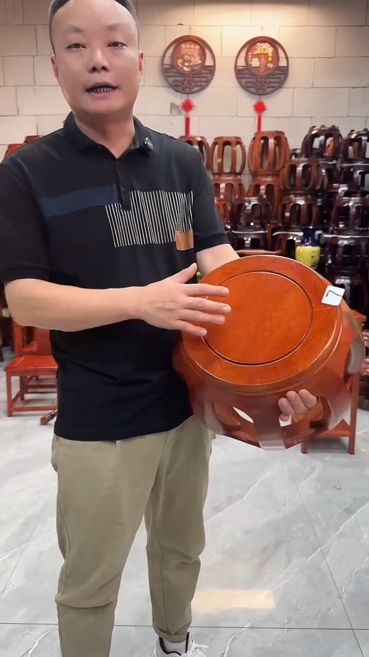 花梨木类端景台【微瑕】花梨色小号鼓凳单个7号
