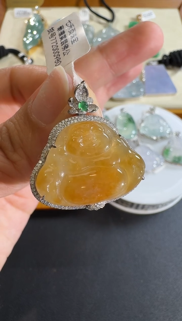 【闪购商品】翡翠吊坠(不含链)18K金镶嵌【源头工厂】钻石镶嵌