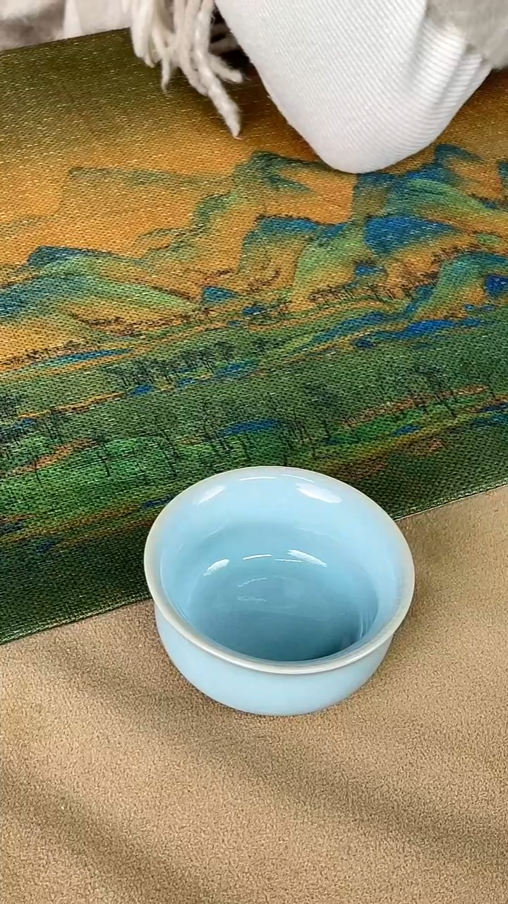 杯子瓷韩红 天青釉 小如意