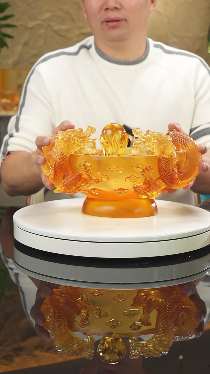 【闪购商品】摆件设计款双龙戏珠琉璃聚宝盆摆件