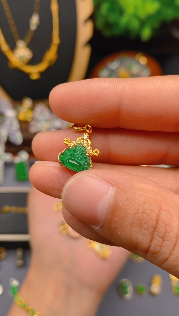 【闪购商品】翡翠吊坠(不含链)银S925镶嵌金色财神佛公