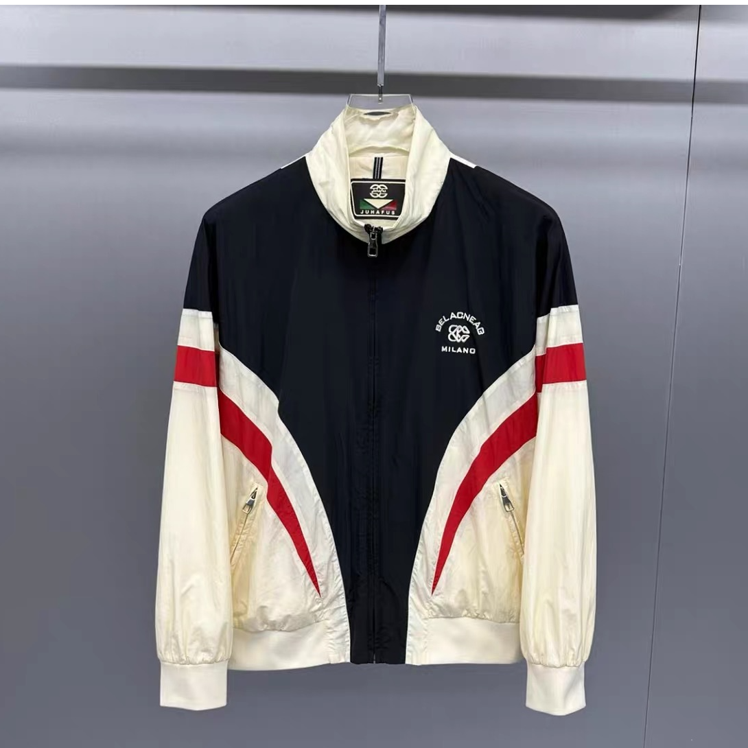 夏季款男士休闲百搭拼接刺绣防晒立领拼色夹克轻薄修身外套1006