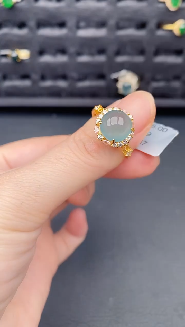 银S925镶嵌戒指翡翠天然a货翡翠127