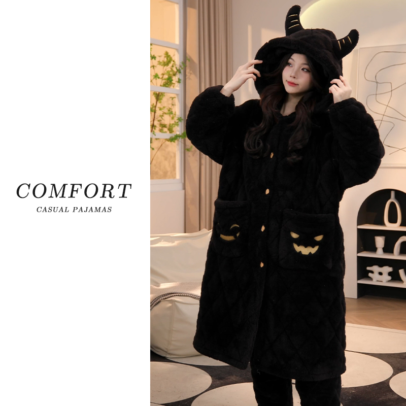 【加加加厚-更保暖】冬季睡衣女三层夹棉加厚睡袍保暖可外穿家居服