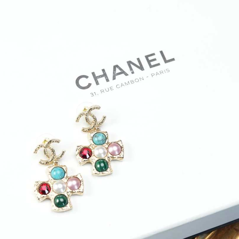 95新 Chanel/香奈儿 柚礼/香奈儿彩宝十字耳钉LL511083