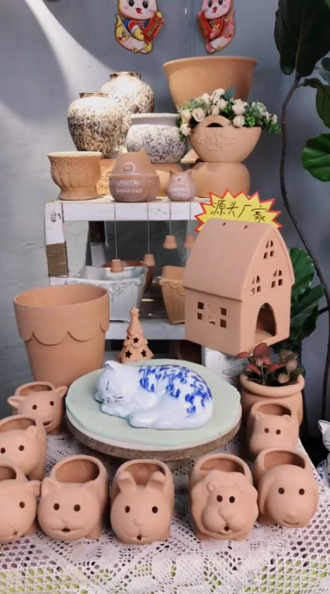青花睡猫 青花花盆 青花花宠 睡猫
