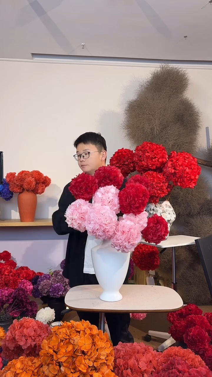 漂色永生绣球花球10枝—浅粉5/正红5