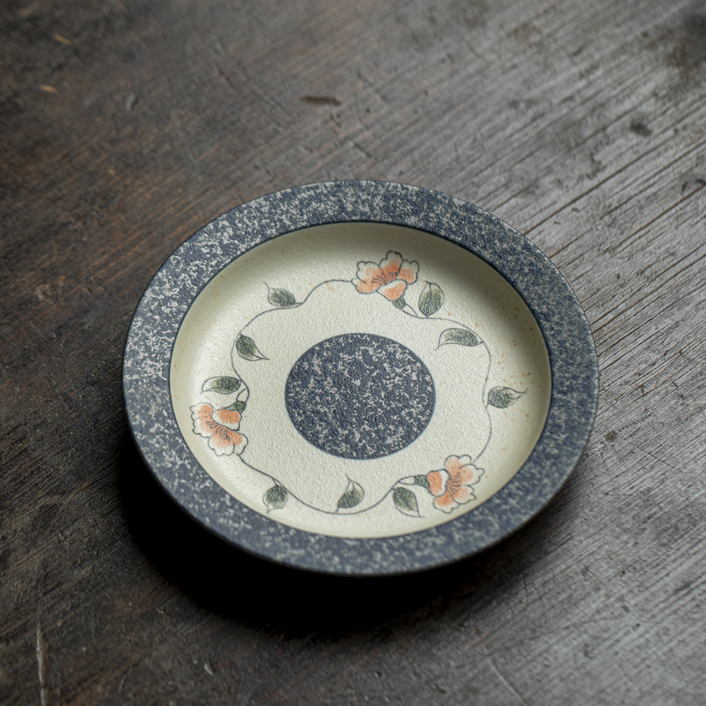 墨己焦糖釉手绘青黛山茶陶瓷圆形壶承功夫茶具配件家用茶壶底托