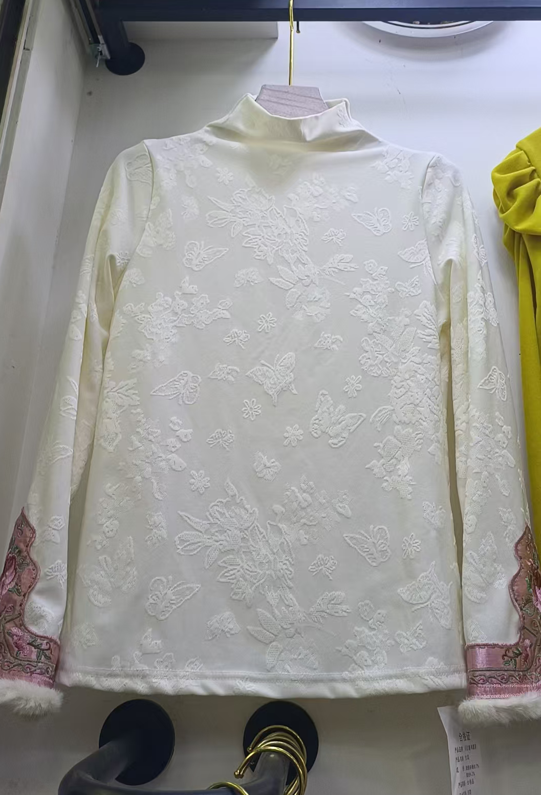 冬季新中式长袖半高领网红提花T恤加绒打底衫