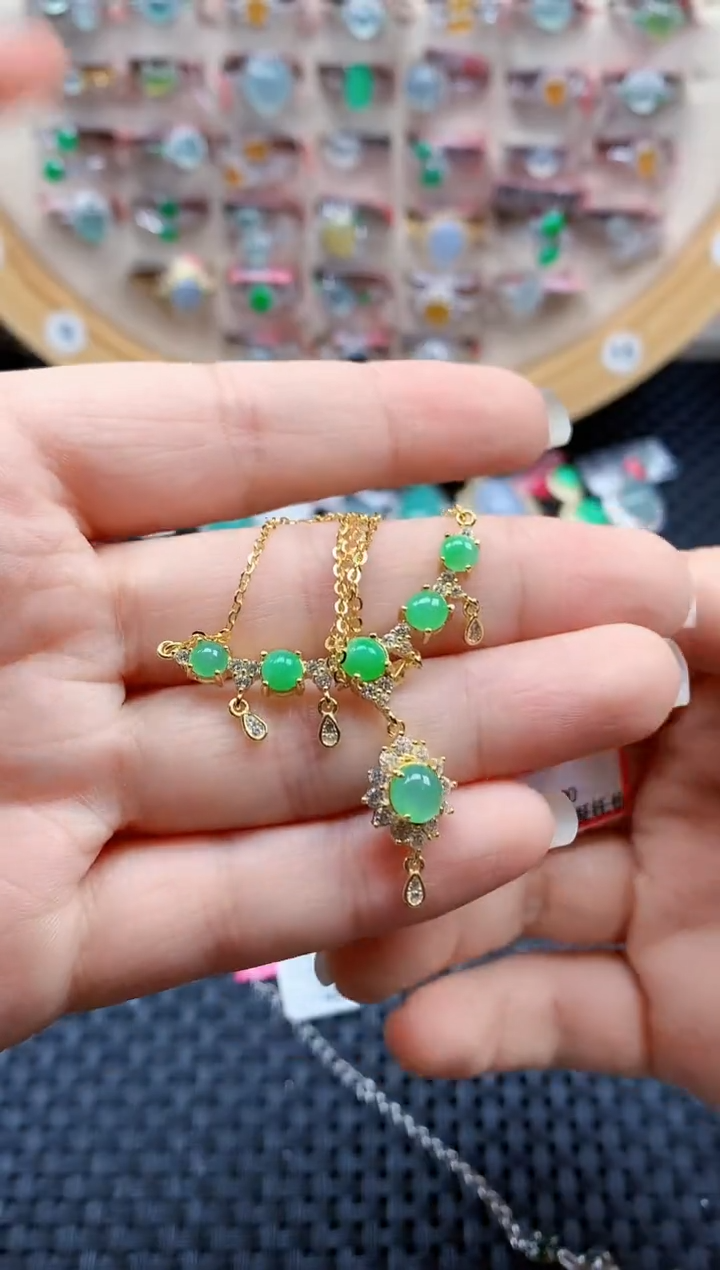 银S925镶嵌戒指翡翠天然A货缅甸翡翠