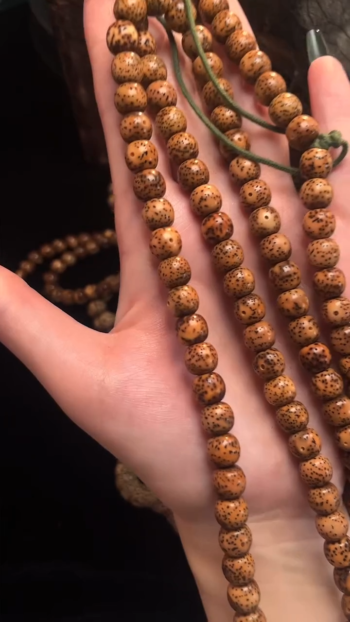 吊坠星月菩提精工级粉皮浅珀花皮桶珠长串（B）