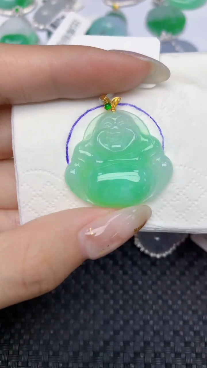 颈饰18K金镶嵌翡翠天然缅甸翡翠a货百元以上9元证书费自理