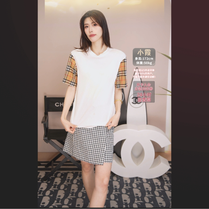 95新 BURBERRY/博柏利 麦殿/纯棉短袖XXS白拼老花/250516LJFYQ09