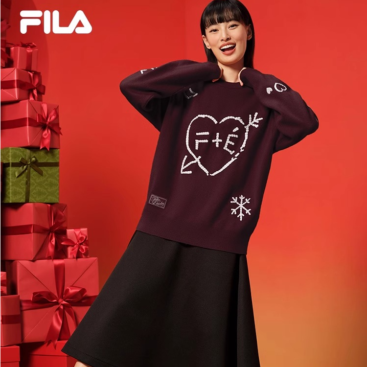 斐乐官方情侣款编织衫2025春新款时尚舒适涂鸦手绣套头毛衣