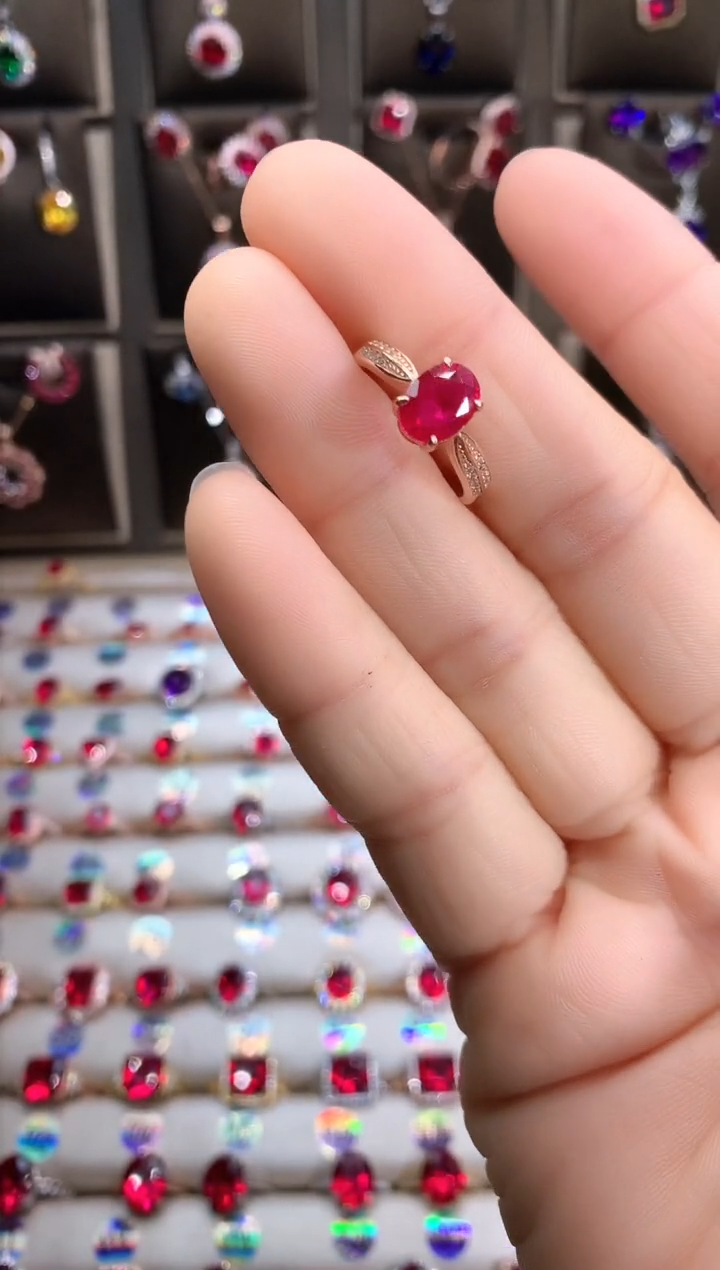 【闪购商品】红宝石戒指银S925镶嵌玫瑰金6.8