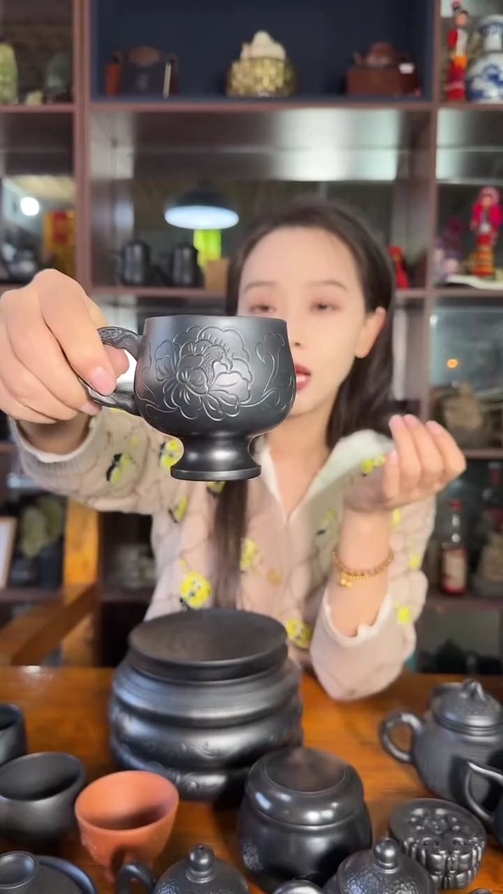 神农黑陶牡丹咖啡杯