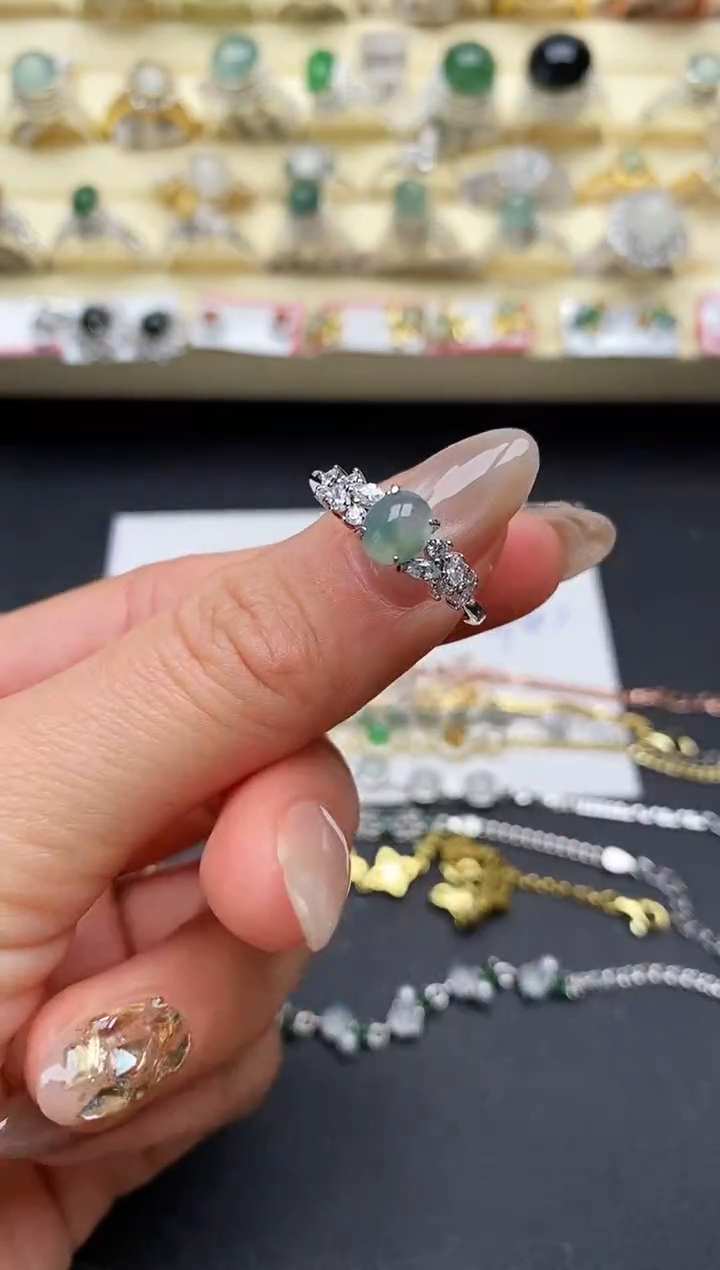 【闪购商品】翡翠戒指银S925镶嵌缅甸翡翠1  5+1