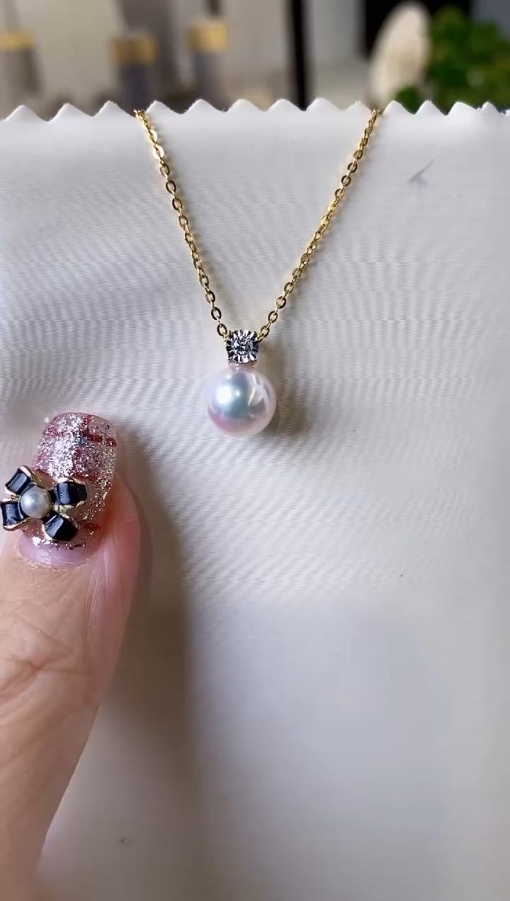 【闪购商品】海水珍珠吊坠(不含链)18K金镶嵌8-8.5海水珍珠吊坠