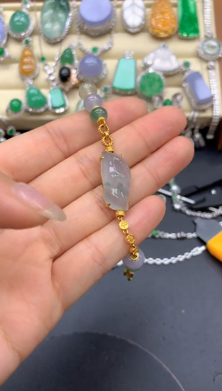 【闪购商品】翡翠手链18K金镶嵌495-中国好珍宝