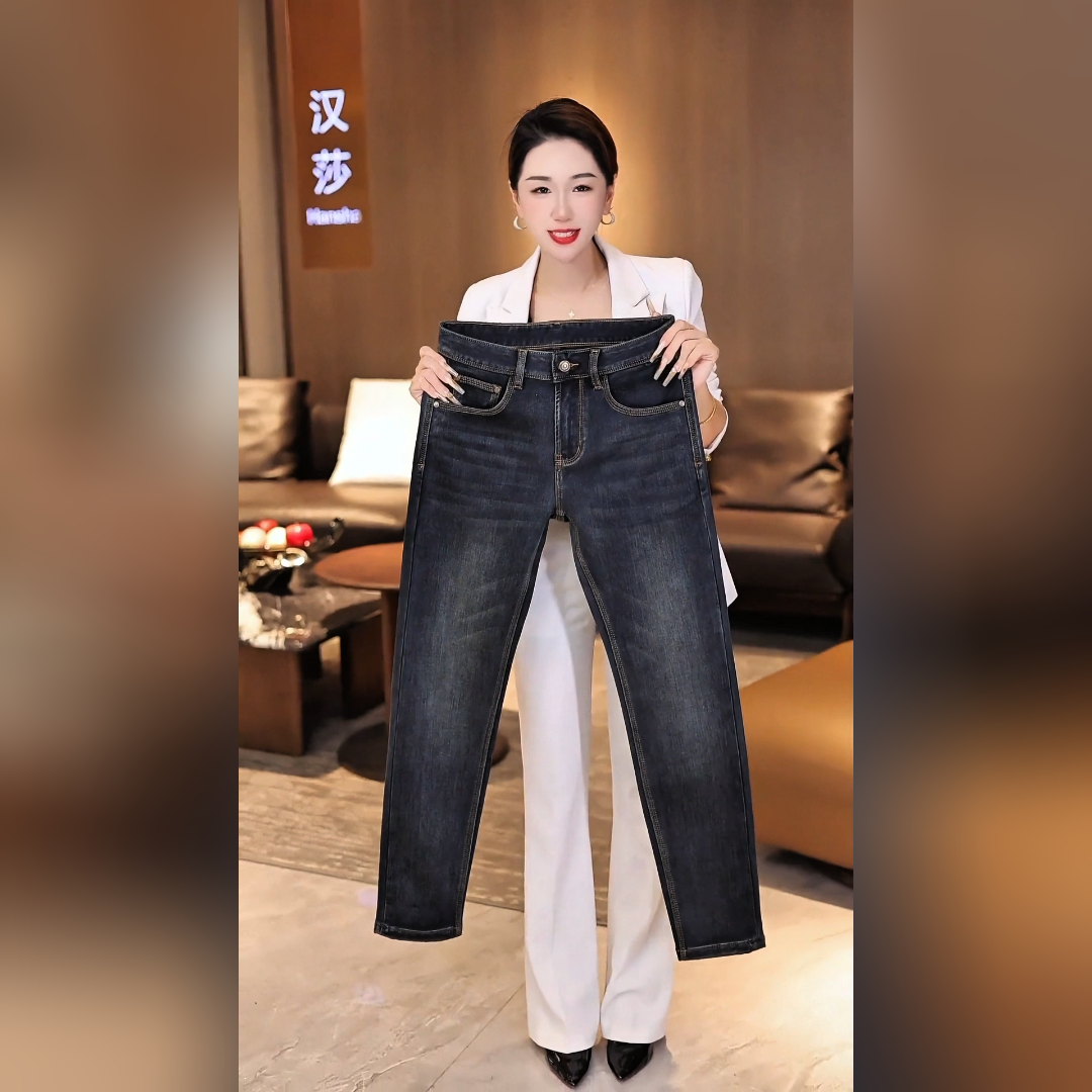 港澳BUREY纳米蓝【科技面料】轻奢绒感设计直筒长裤弹力男士牛仔裤