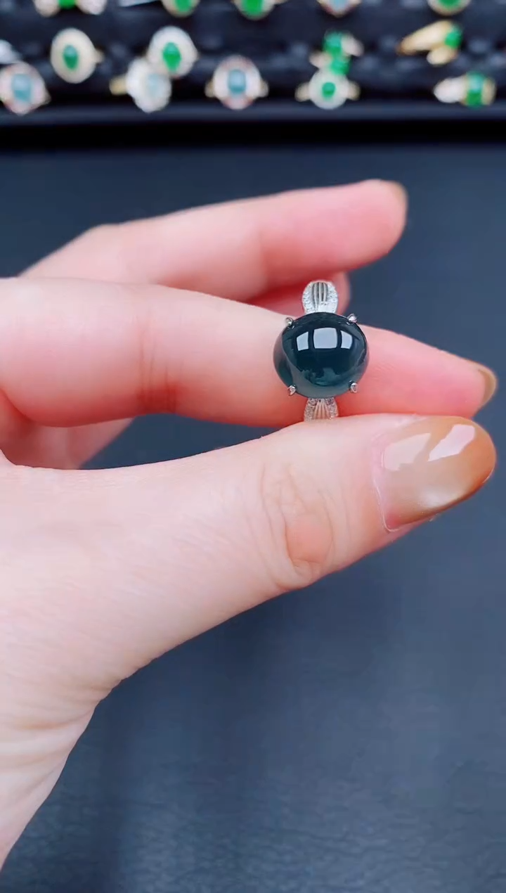 【闪购商品】翡翠戒指银S925镶嵌天然a货翡翠40