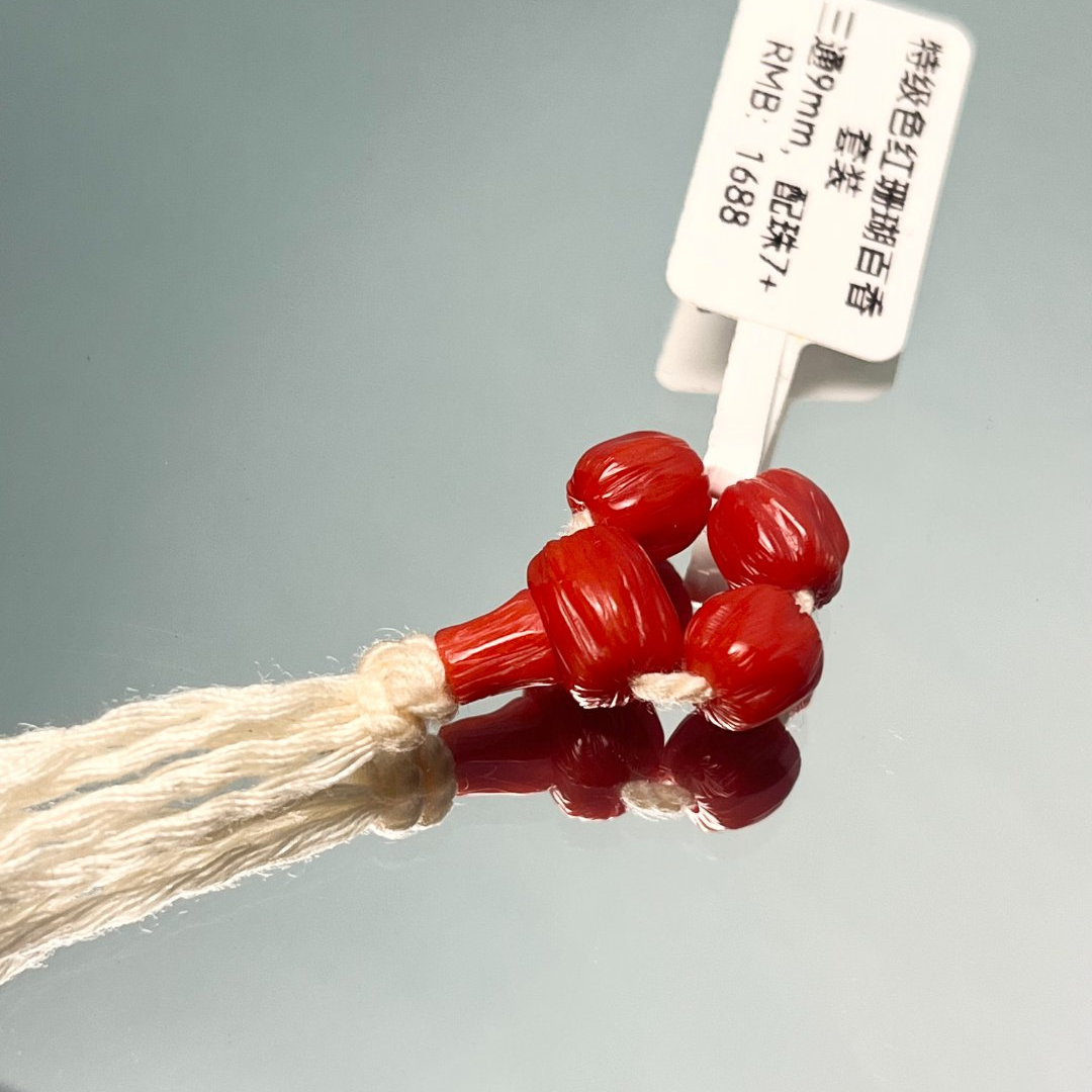 天然红珊瑚雕刻复刻百香三通套装配饰